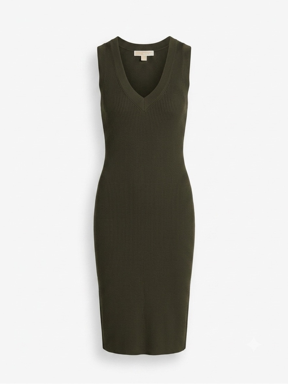 Michael Kors Dark Army Green Sleeveless V-Neck ribbed Midi Dress Size M